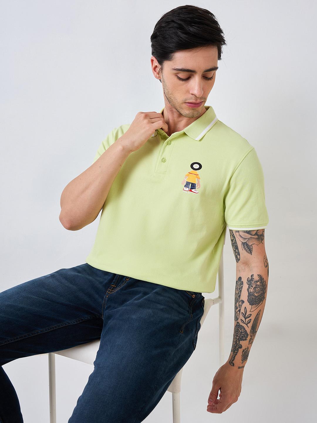 Spykar Green Half Sleeves Slim Fit Solid T-Shirt For Men