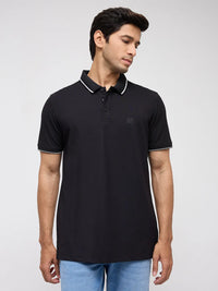 Men T-Shirt Solid Black Regular Fit