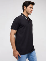 Men T-Shirt Solid Black Regular Fit