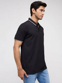 Men T-Shirt Solid Black Regular Fit