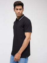 Men T-Shirt Solid Black Regular Fit