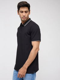 Men T-Shirt Solid Black Regular Fit