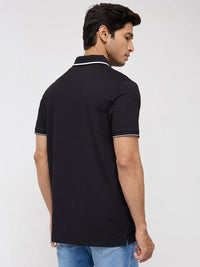 Men T-Shirt Solid Black Regular Fit