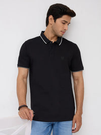 Men T-Shirt Solid Black Regular Fit