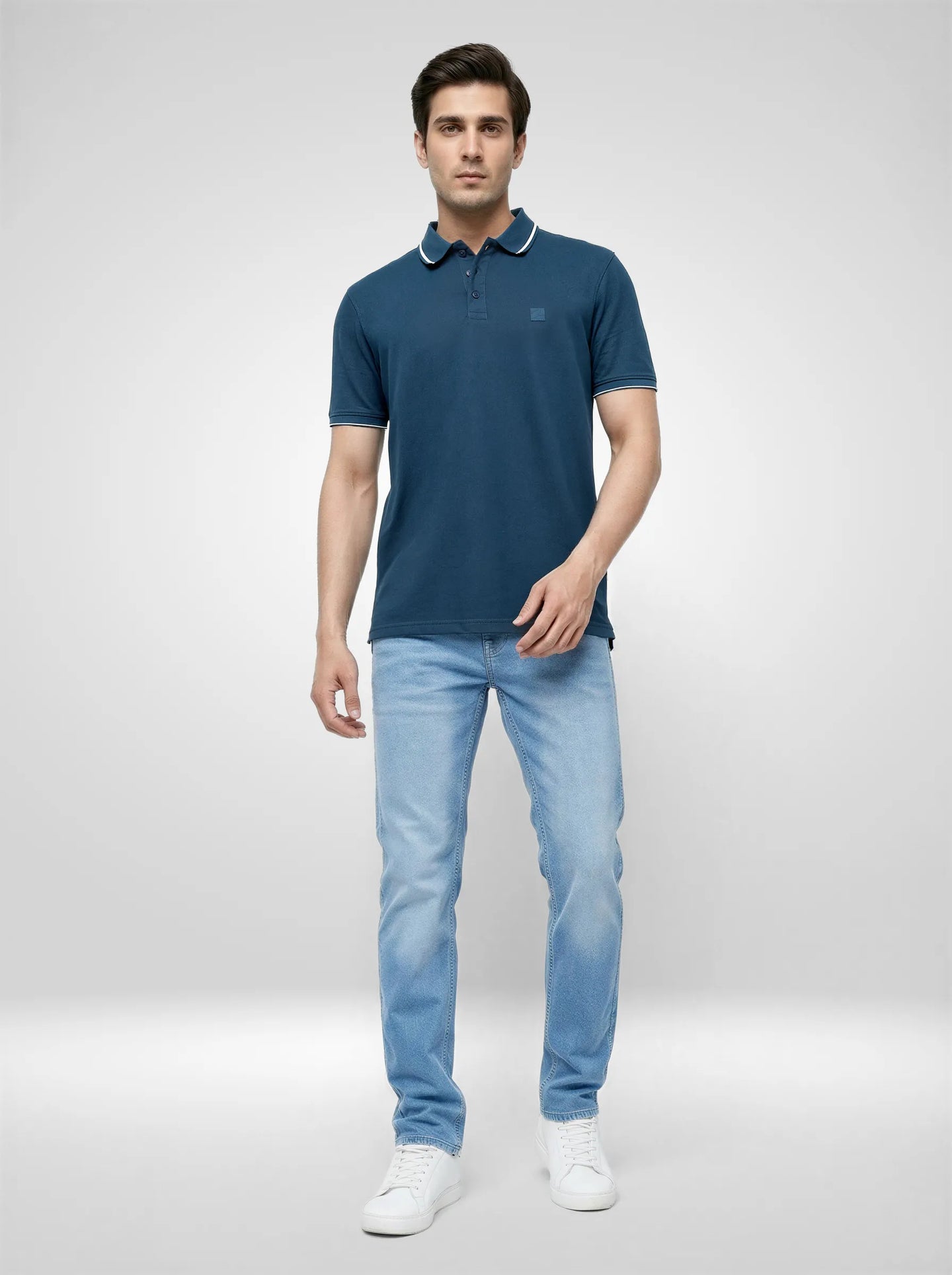 Men T-Shirt Solid Teal Blue Regular Fit