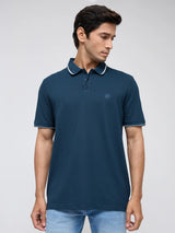 Men T-Shirt Solid Teal Blue Regular Fit
