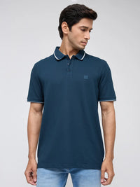 Men T-Shirt Solid Teal Blue Regular Fit