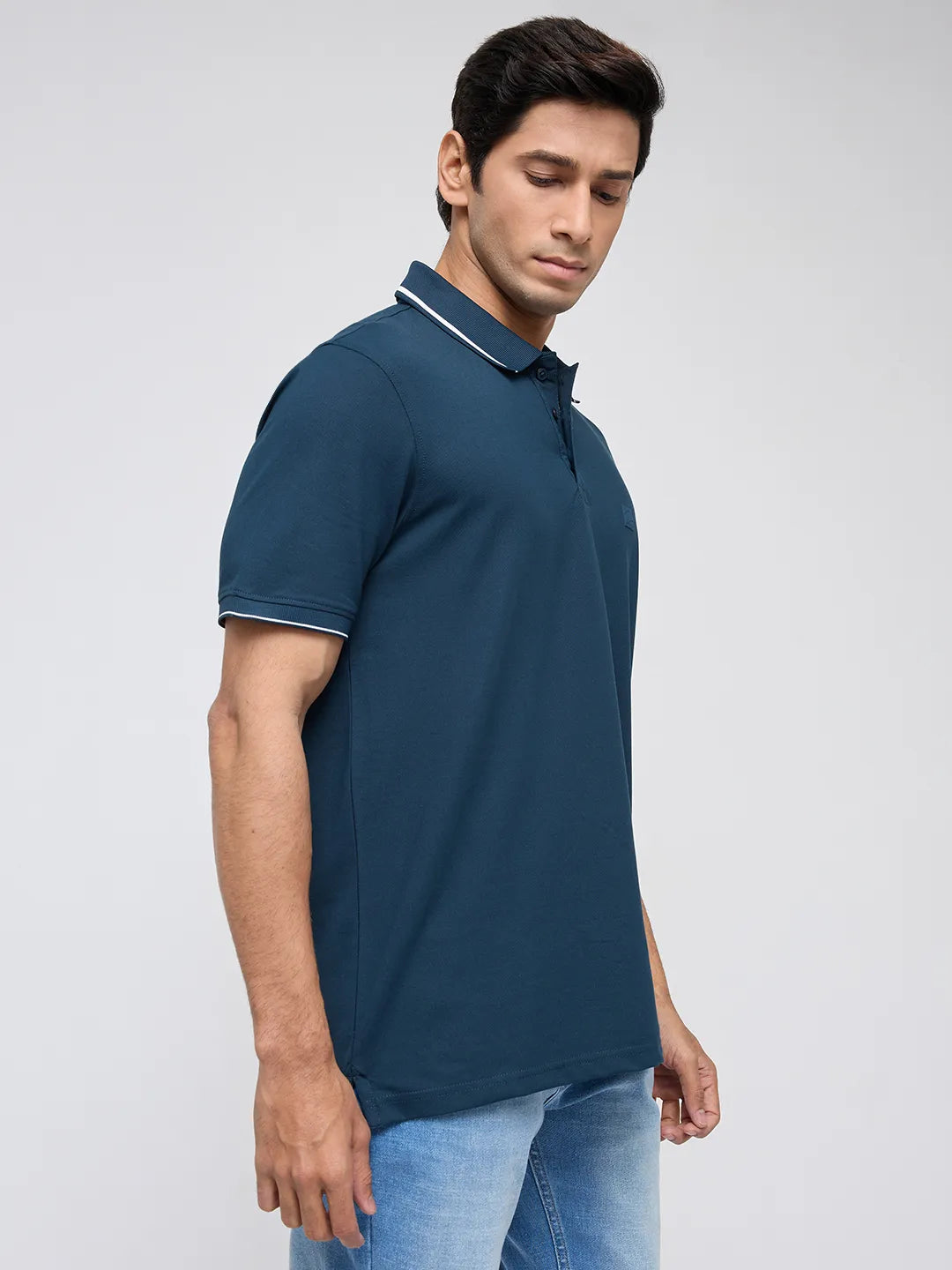 Men T-Shirt Solid Teal Blue Regular Fit