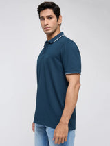 Men T-Shirt Solid Teal Blue Regular Fit