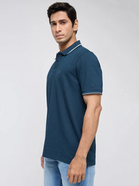 Men T-Shirt Solid Teal Blue Regular Fit