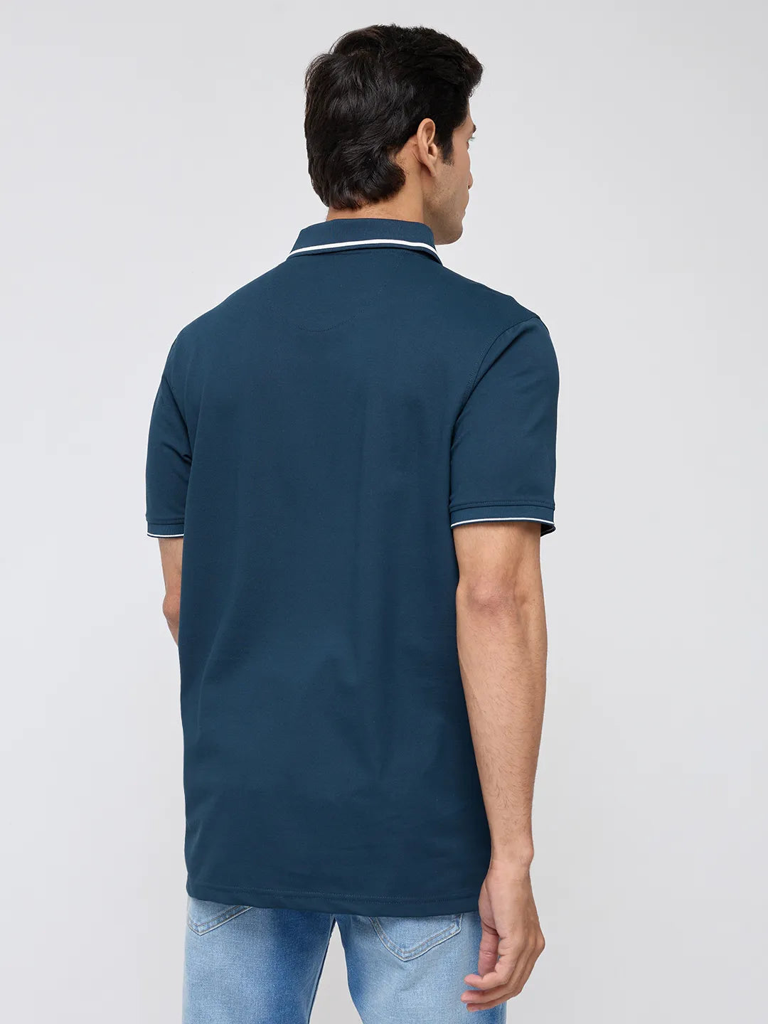 Men T-Shirt Solid Teal Blue Regular Fit