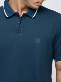Men T-Shirt Solid Teal Blue Regular Fit
