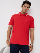 Men T-Shirt Solid Red Regular Fit