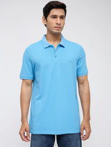 Men T-Shirt Solid Blue Regular Fit
