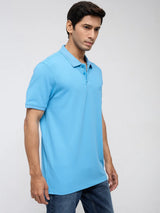 Men T-Shirt Solid Blue Regular Fit