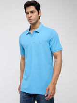 Men T-Shirt Solid Blue Regular Fit