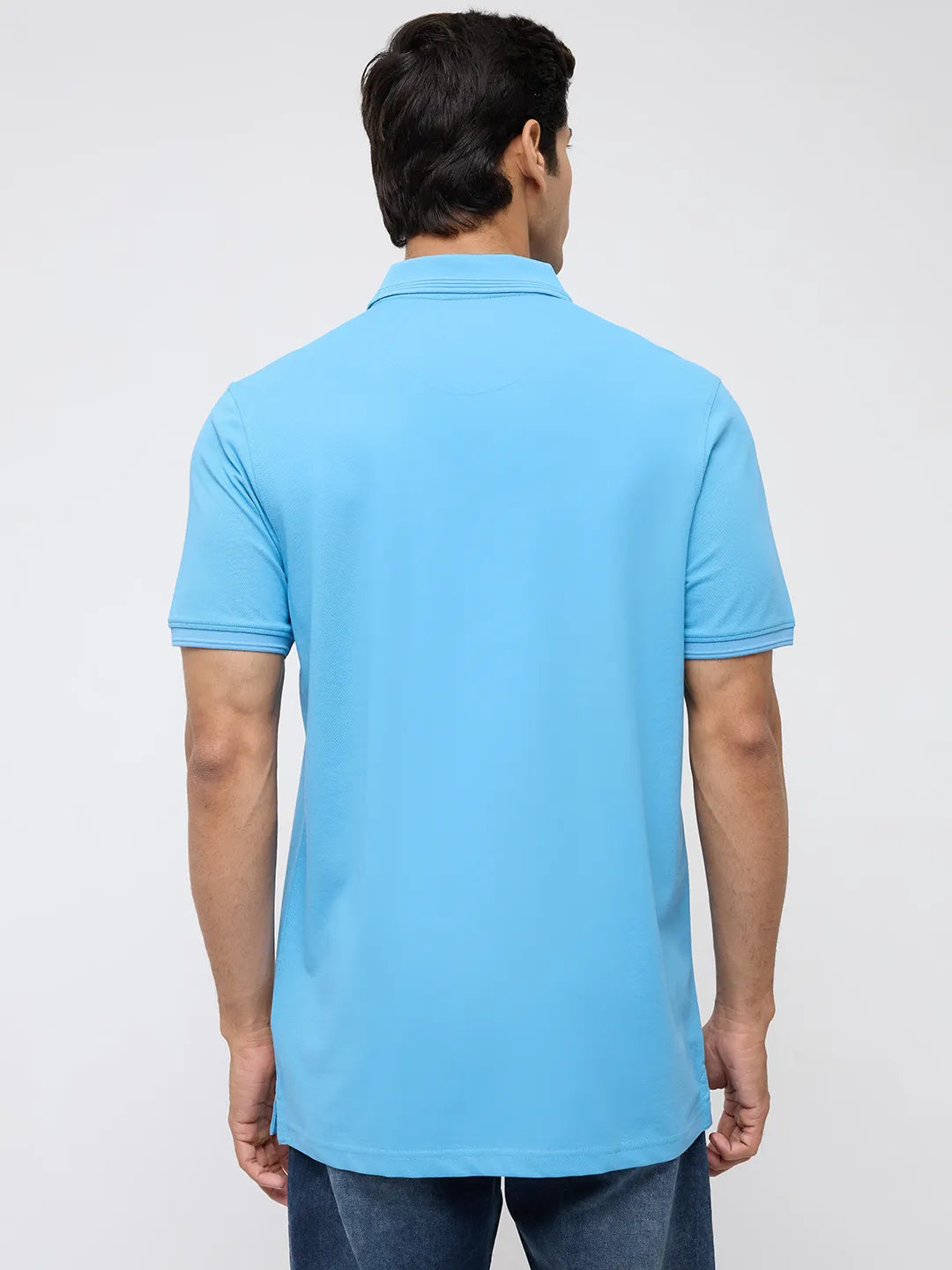 Men T-Shirt Solid Blue Regular Fit