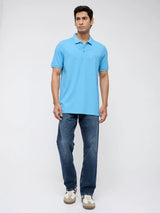 Men T-Shirt Solid Blue Regular Fit