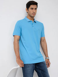 Men T-Shirt Solid Blue Regular Fit