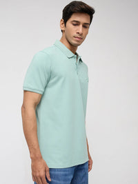 Men T-Shirt Solid Green Regular Fit