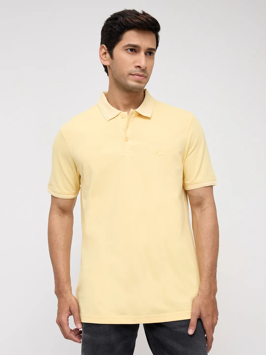 Men T-Shirt Solid Yellow Regular Fit