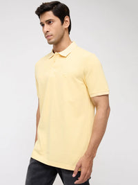 Men T-Shirt Solid Yellow Regular Fit