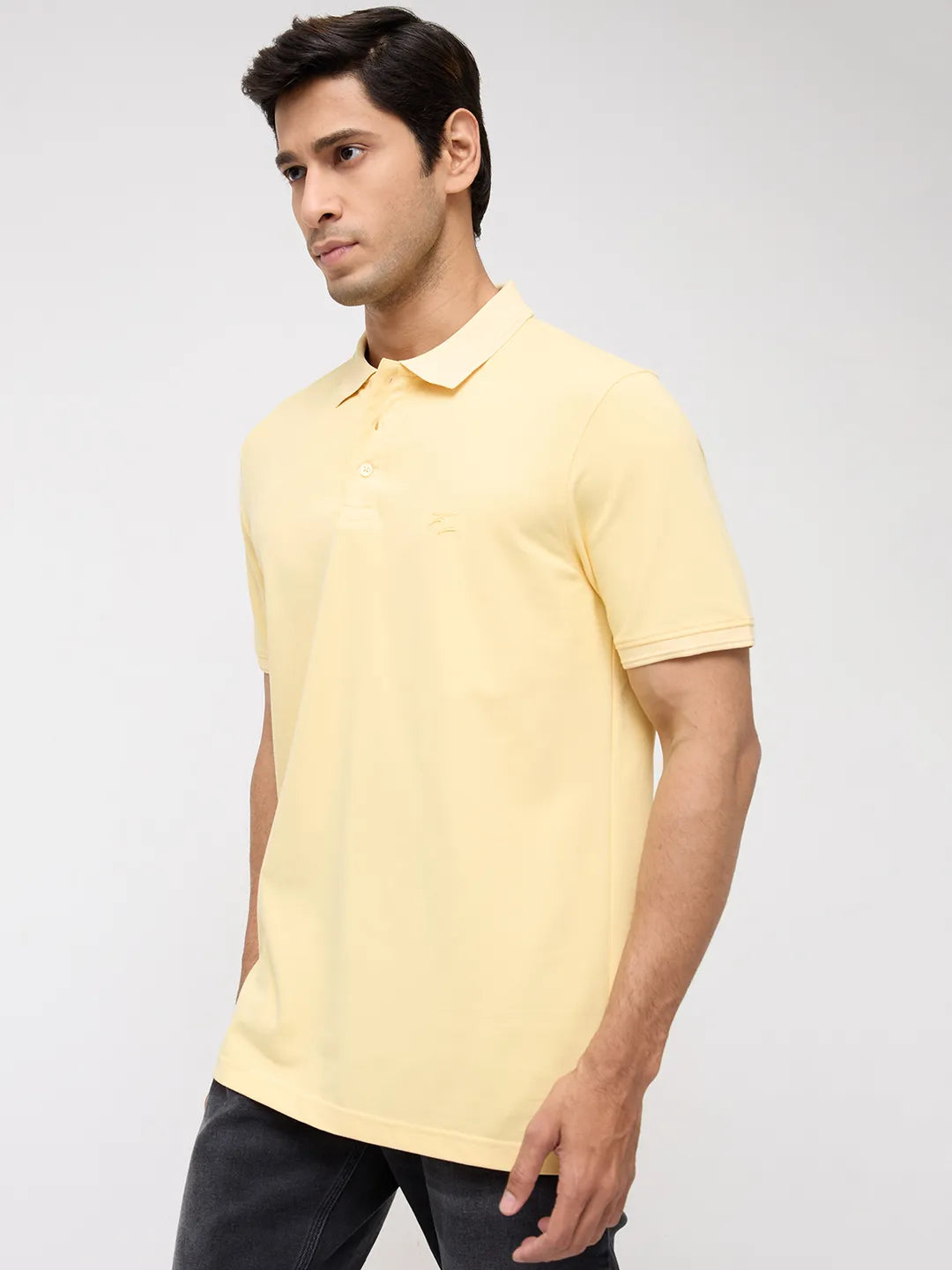 Men T-Shirt Solid Yellow Regular Fit