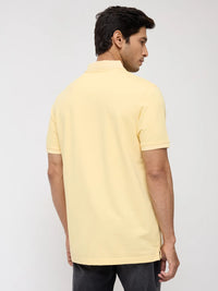Men T-Shirt Solid Yellow Regular Fit