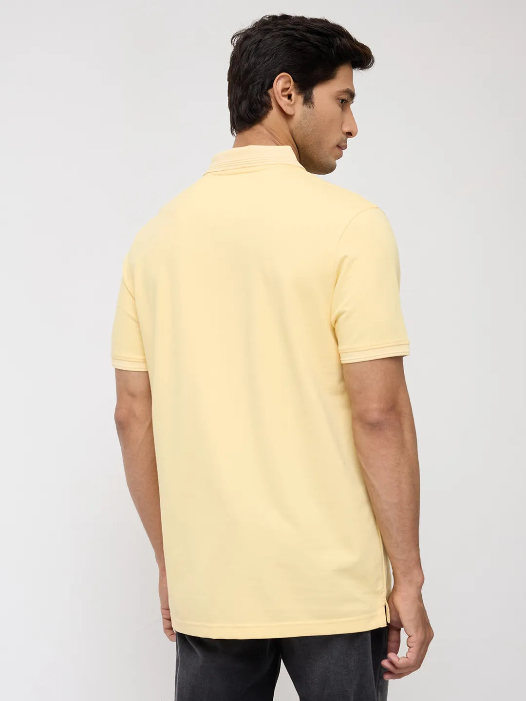 Men T-Shirt Solid Yellow Regular Fit