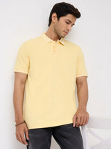 Men T-Shirt Solid Yellow Regular Fit