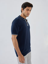 Men T-Shirt Solid Blue Regular Fit