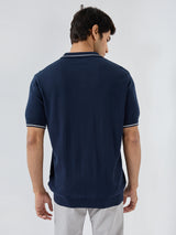 Men T-Shirt Solid Blue Regular Fit