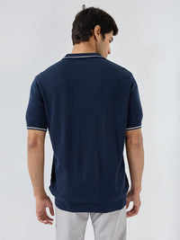 Men T-Shirt Solid Blue Regular Fit