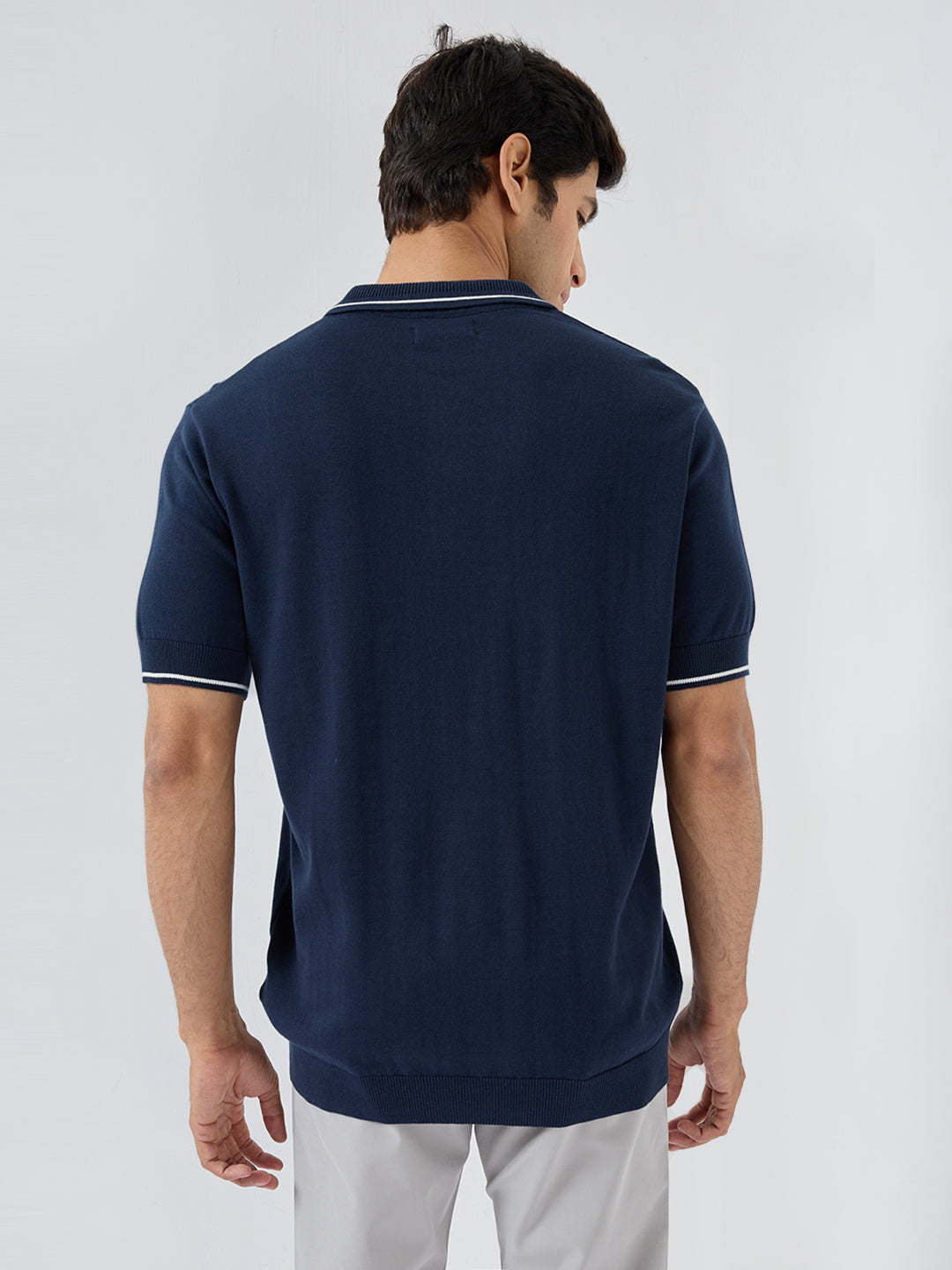 Men T-Shirt Solid Blue Regular Fit