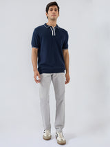 Men T-Shirt Solid Blue Regular Fit