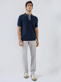 Men T-Shirt Solid Blue Regular Fit