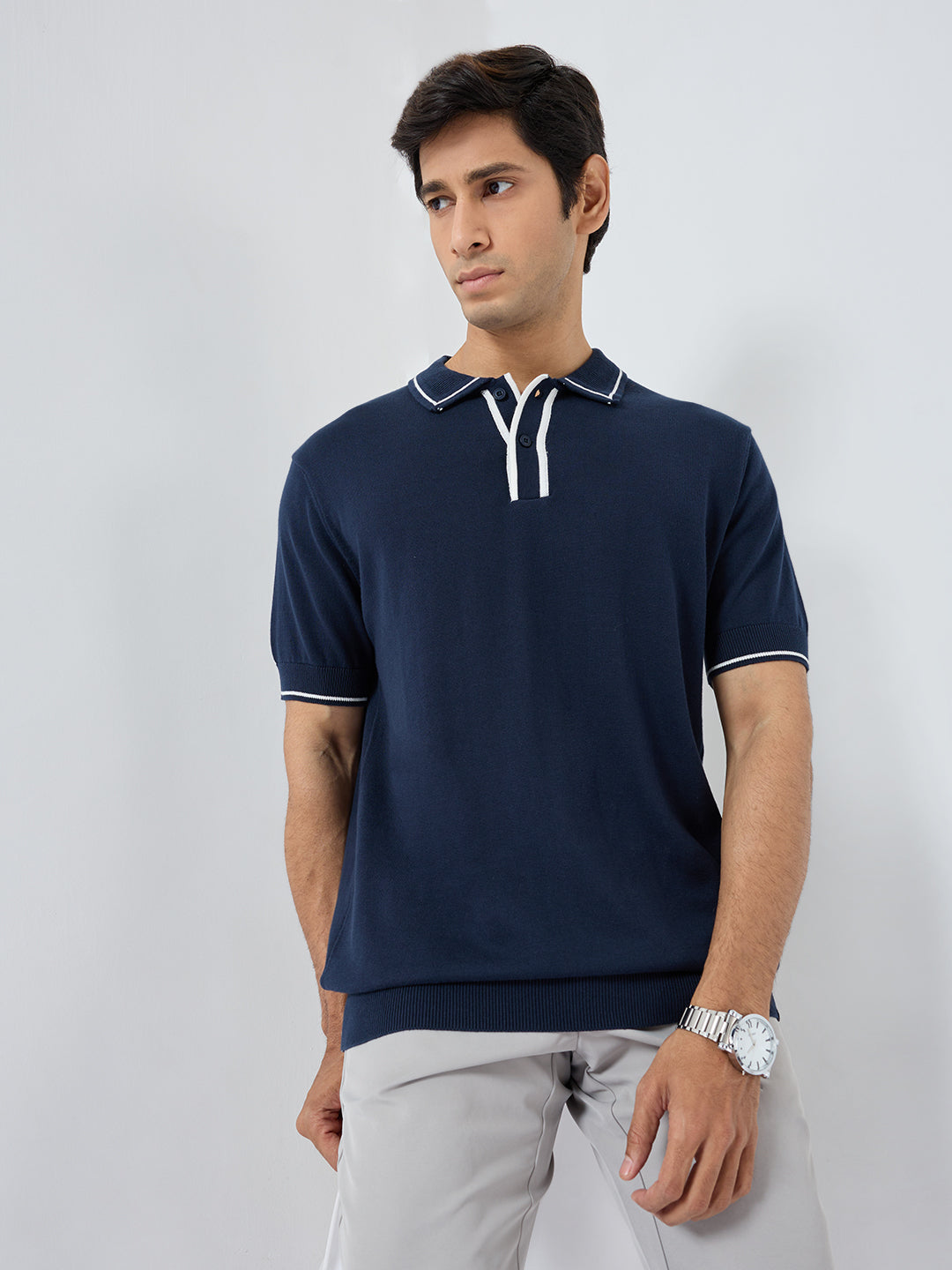 Men T-Shirt Solid Blue Regular Fit