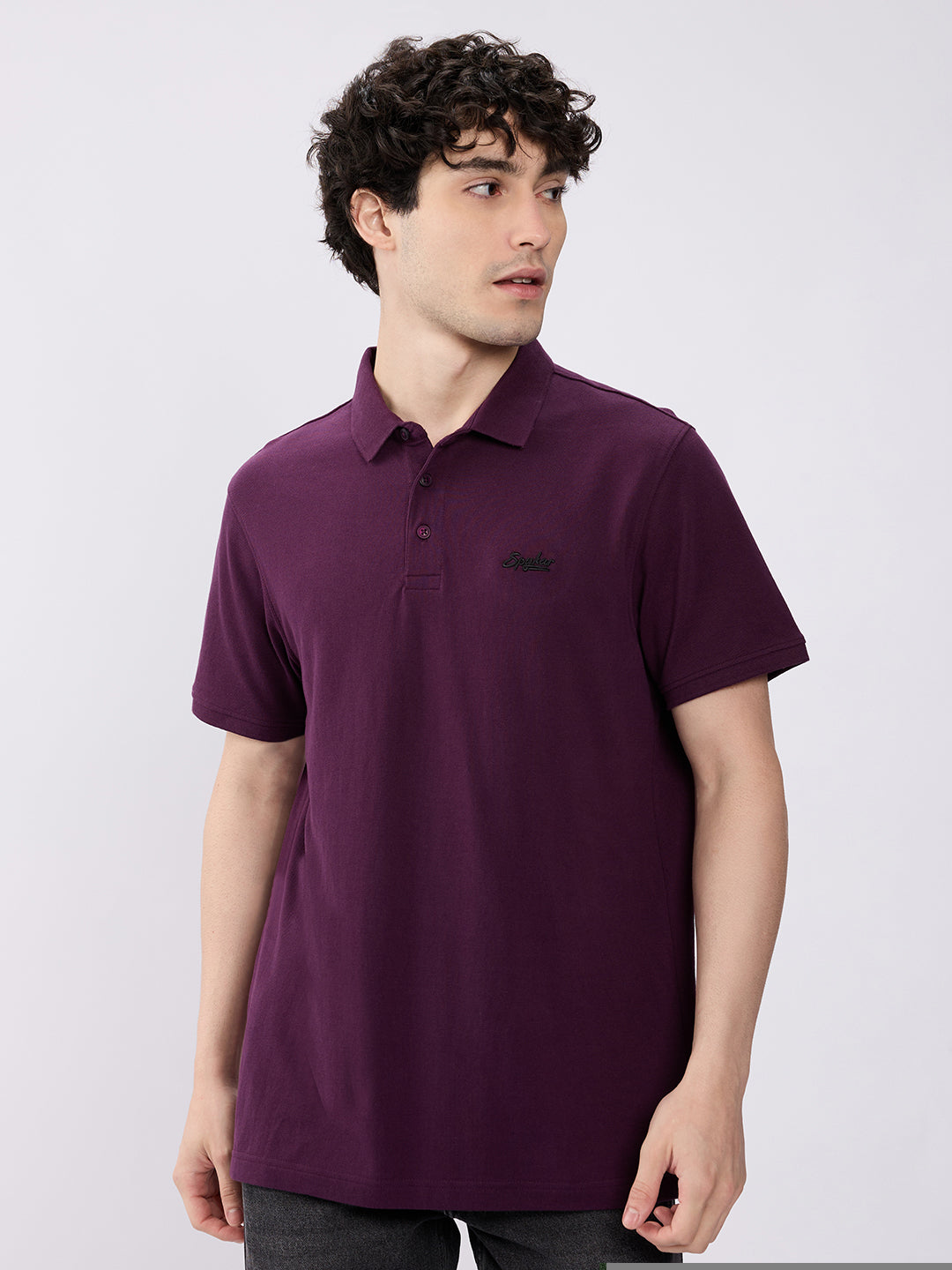 Spykar Blackberry Wine Slim Fit Casual T-Shirts For Men