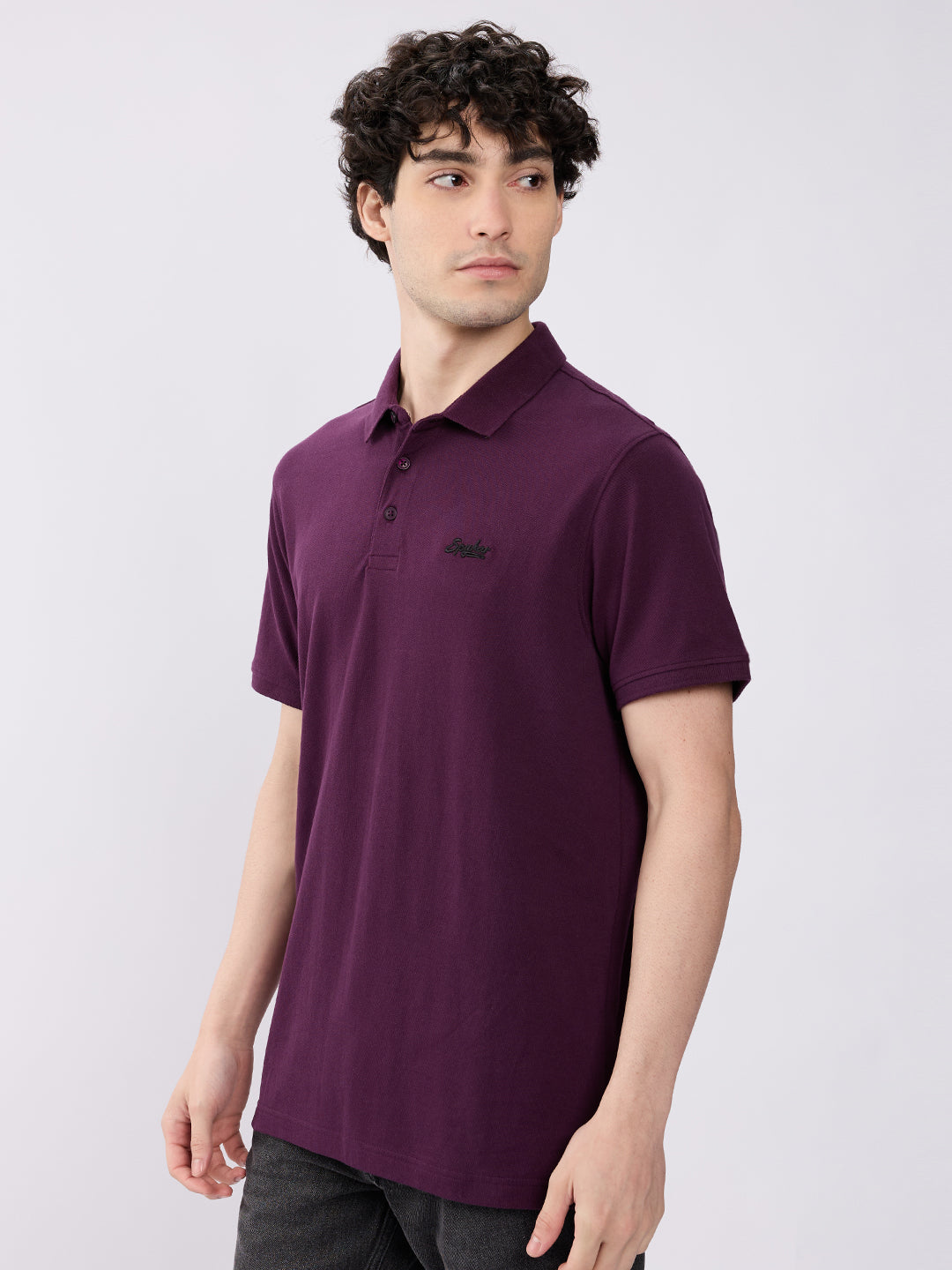 Spykar Blackberry Wine Slim Fit Casual T-Shirts For Men