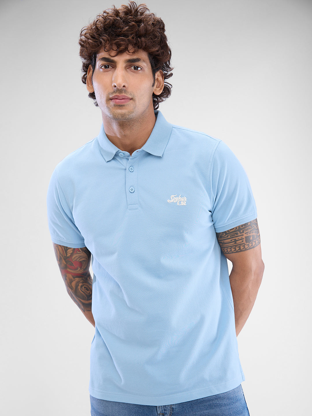 Spykar Dusty Sky Blue Cotton Half Sleeve T-Shirt For Men