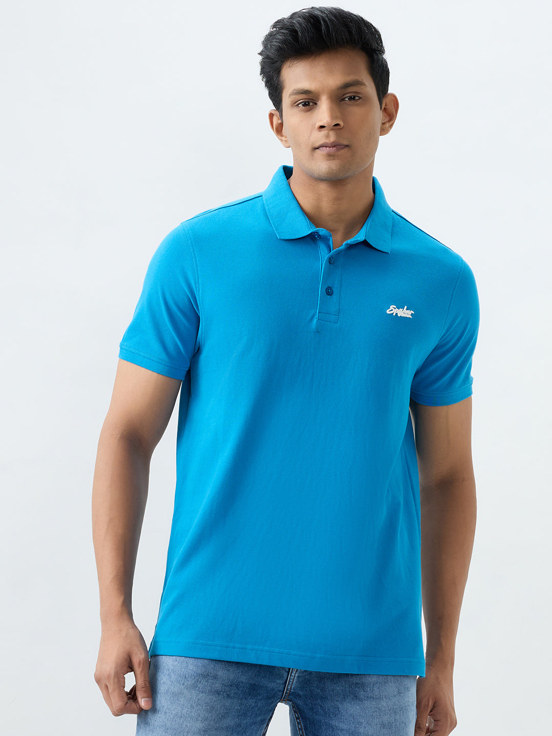 Men Dusty Sky Blue Cotton Half Sleeve T-Shirt