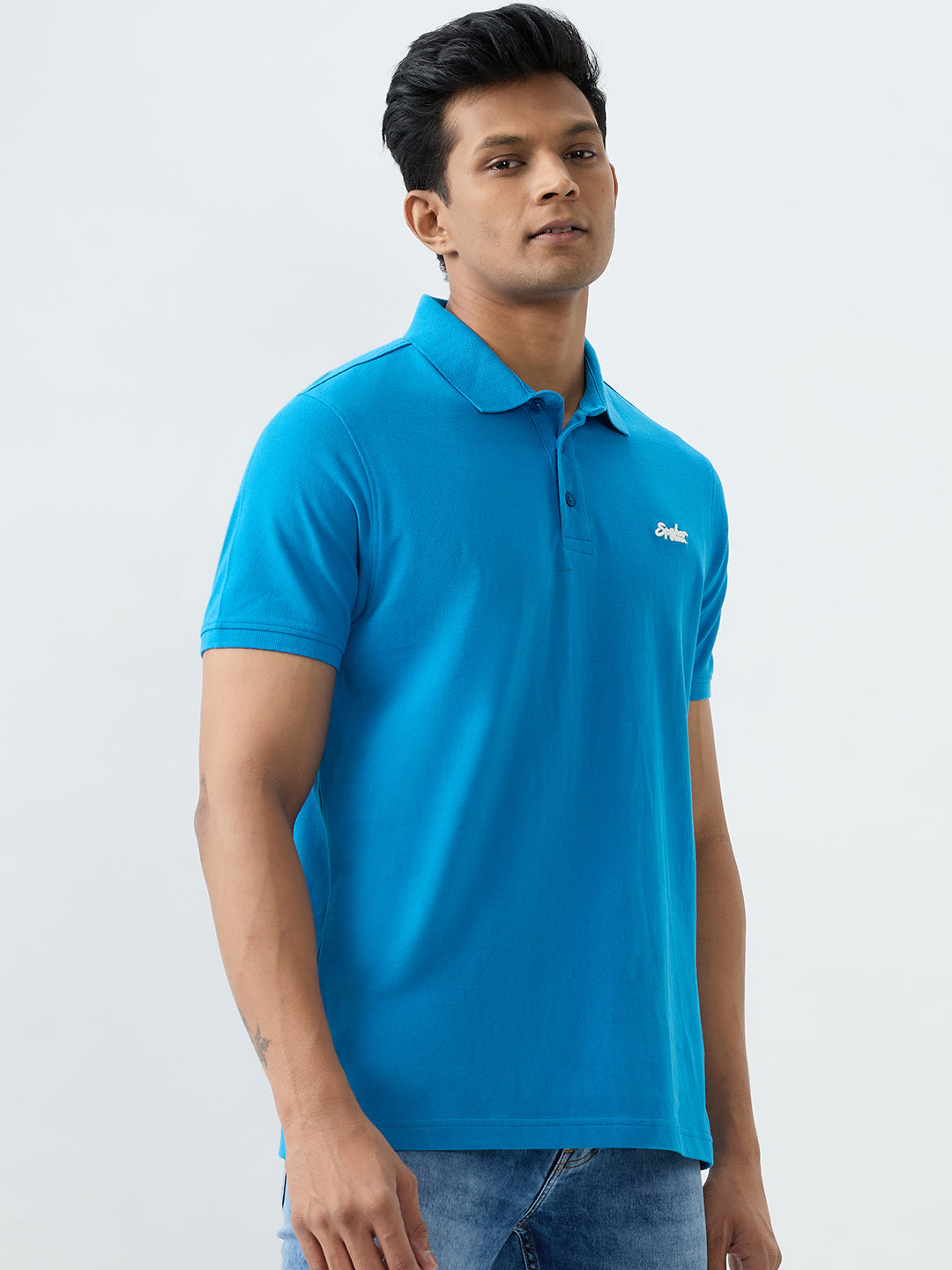 Men Dusty Sky Blue Cotton Half Sleeve T-Shirt