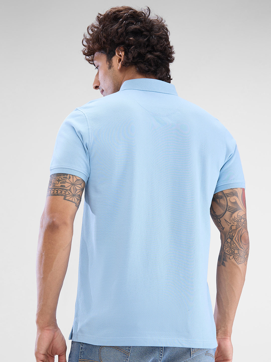 Spykar Dusty Sky Blue Cotton Half Sleeve T-Shirt For Men