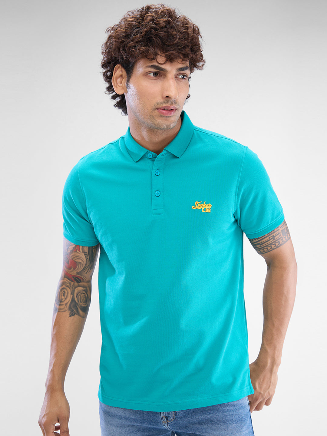 Spykar Dynasty Green Cotton Half Sleeve T-Shirt For Men