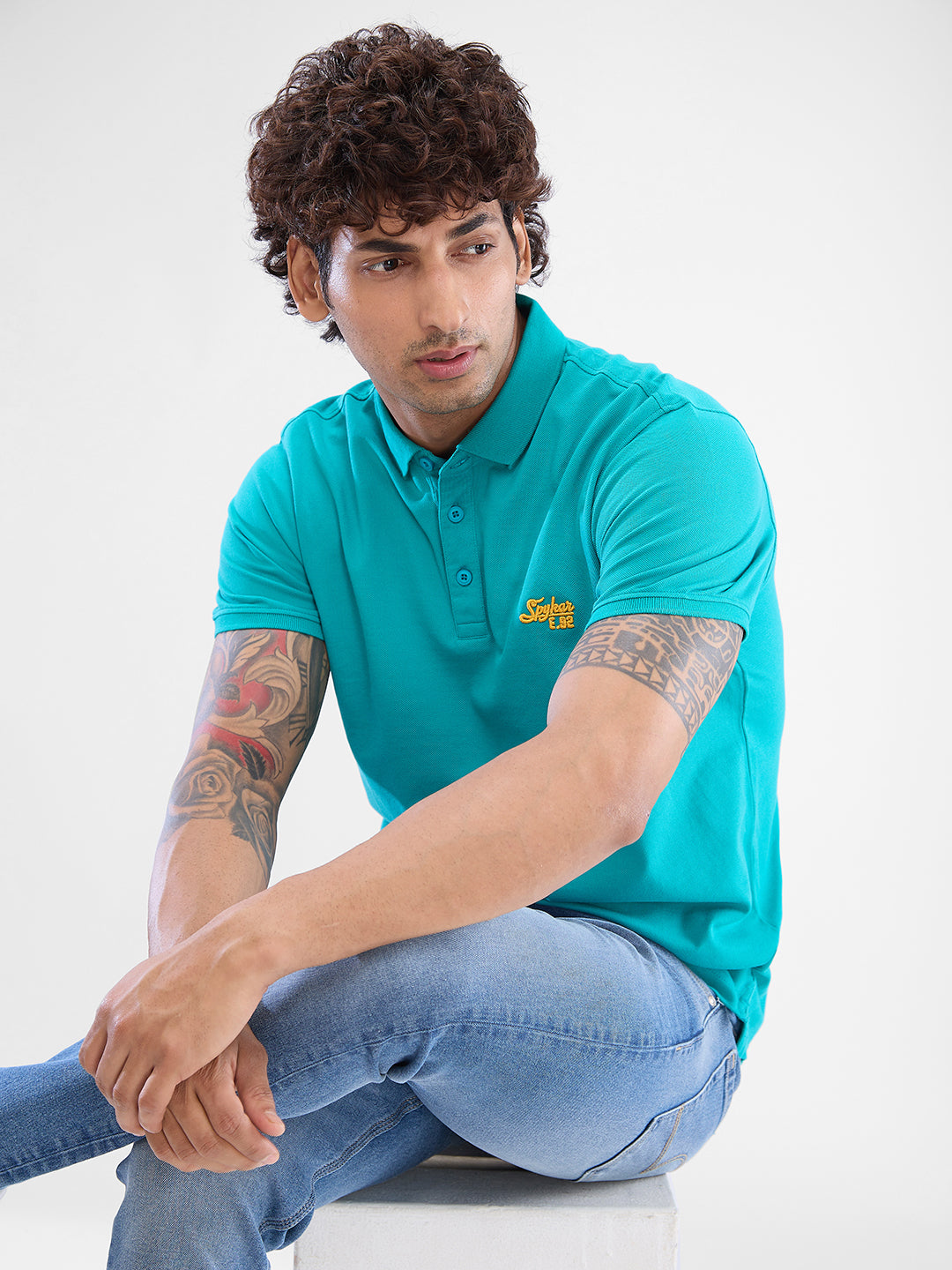 Spykar Dynasty Green Cotton Half Sleeve T-Shirt For Men