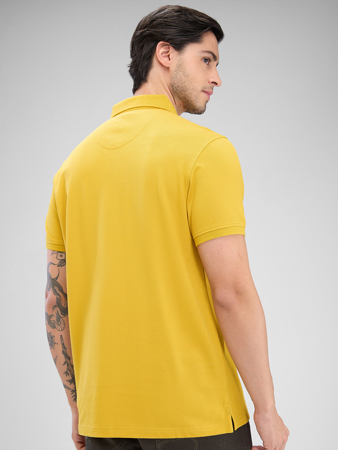 Spykar Sulphur Yellow Cotton Half Sleeve T-Shirt For Men