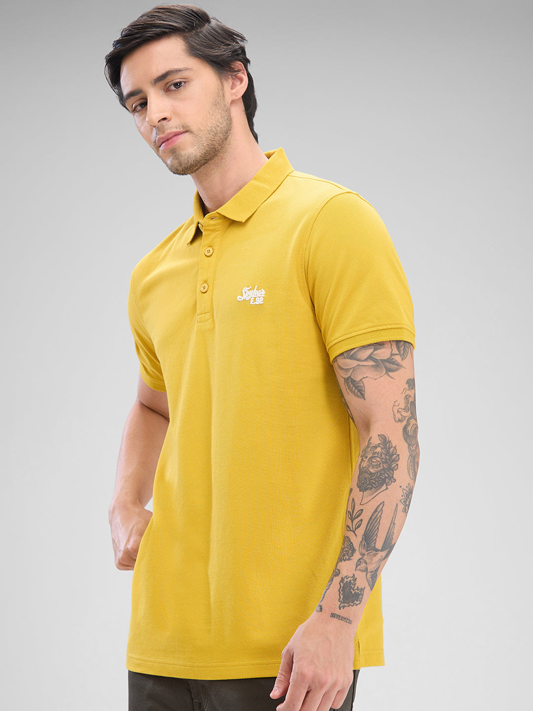 Spykar Sulphur Yellow Cotton Half Sleeve T-Shirt For Men