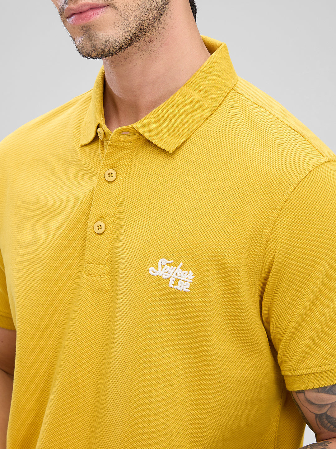 Spykar Sulphur Yellow Cotton Half Sleeve T-Shirt For Men