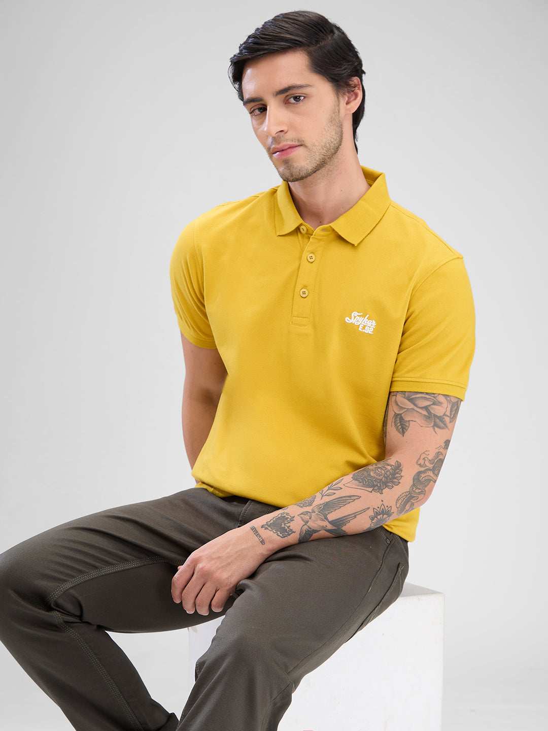 Spykar Sulphur Yellow Cotton Half Sleeve T-Shirt For Men