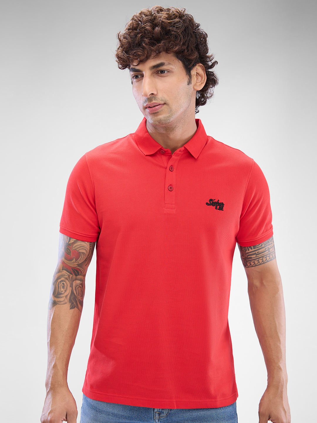 Spykar True Red Cotton Half Sleeve T-Shirt For Men